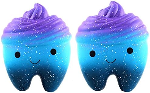 2PCS Squeeze Galaxy Teeth Cake Slow Rising Soft Squishy Decompression Toys Stress Relief Hop Props for Kids Adults (2 Pack, Galaxy Teeth Cake)