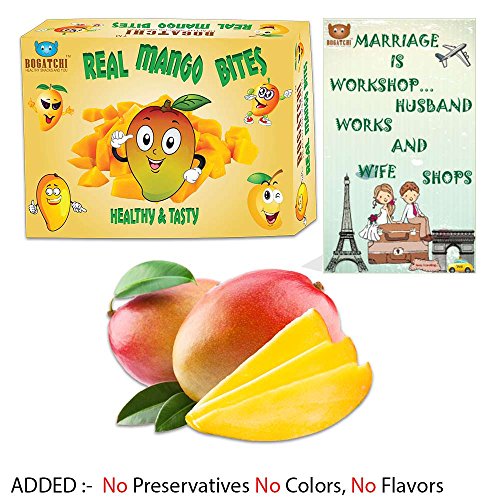 BOGATCHI Marriage Anniversary Gift Fruit Snack - Real Mango Bites, Healthy and Tasty REAL Mango (Dried), 200g, FREE Designer Greeting Card RS.409 (5.00% Off) - Amazon