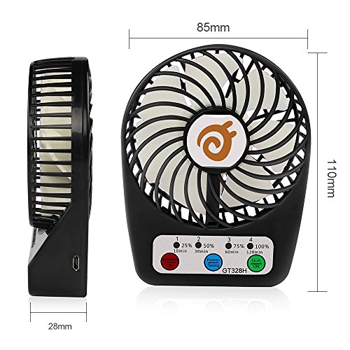 D-FantiX Tragbare Lüfter Batteriebetrieben Tischventilator, 3-Zoll Mini Tisch Ventilator mit 3-Leistungsstufen, Persönlicher Fan für Reise, Büro, Laptop, Outdoor (Schwarz) - 3