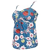 Yvelands Damen Bikini Tankini Plus Size Schwimmen Drucken Badeanzug Bademode Push Up Beach Bikini Sets Beachwear(Blue,XXL)