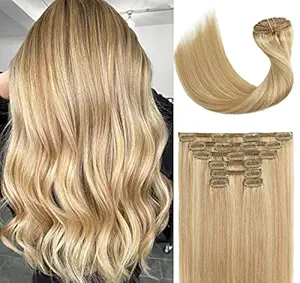 Clip In Human Hair Extensions Mixed Bleach Blonde Extension Clip ins New Version Thickened Double Weft 9A Brazilian Hair 120g 7pcs Full Head Silky Straight 100% Human Hair Clip In Extensions 20 Inch