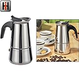 Espressokocher aus Edelstahl mit Kunststoffgriff für 2...