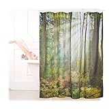 Relaxdays Duschvorhang Wald Landschaft, Naturmotiv, Polyester, Waschbar, Anti-Schimmel, Badewannenvorhang 180x180, Grün