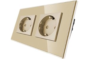 CNBINGO Glas Schuko Steckdose unterputz, Doppelsteckdose Gold, Wandsteckdose zweifach mit Glasrahmen