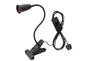 Wasserquelle Clip Desk Lamp Clip on Light Bulb Holder with Switch UK Plug E27 Bulb Holder Clip Flexible Light Base 360° Clip on Light Socket Screw Lamp Holder for Bedside Offices (20cm, Black)