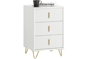 SoBuy Mesita de Noche con 3 cajones, Mesa Auxiliar, Moderna Mesa de Noche Dormitorio, 40 x 40 x 63 cm, Blanco, FBT115-L-W