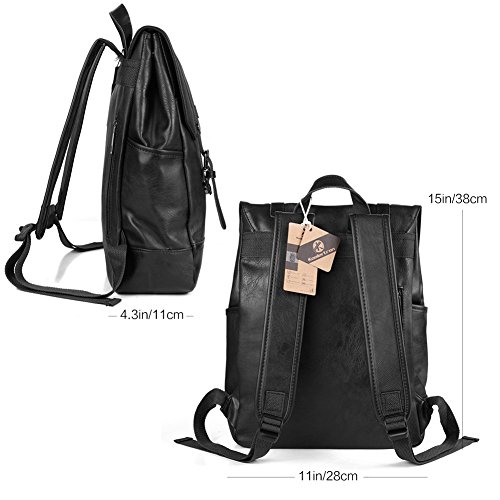 Koolertron Kunstleder Rucksack Vintage Schulranzen Student Schultasche Laptop(14 „) (Schwarz) - 7