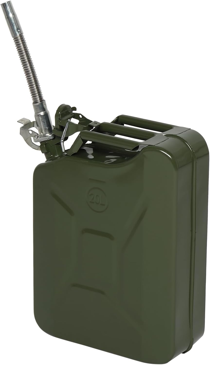 Metal Gas Can with Flexible Spout, Portable Fuel Tank Petrol Diesel Storage Can Water Container for Automobile Vehicle Off Road Emergency Supply (5L, Army Green) (20L, Army Green)
