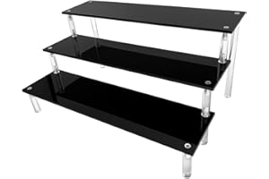 AZEAM Acrylic Riser,Black Acrylic Shelf Riser 3 Tier Perfume Display Stand Large Collection Organizer Shelf Stand for Cologne Cupcake Funko POP Desserts Holder Cosmetic Products Tabletop