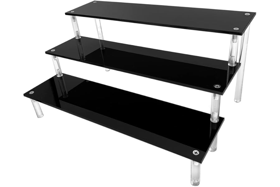 AZEAM Acrylic Riser,Black Acrylic Shelf Riser 3 Tier Perfume Display Stand Large Collection Organizer Shelf Stand for Cologne Cupcake Funko POP Desserts Holder Cosmetic Products Tabletop