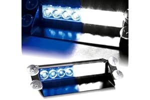 HEHEMM Auto Emergency Light, 8 LED Windshield Car Dash Led Strobe Lights Flashing Light Hazard Amber Warning Lamp Beacon Lights Traffic Light 12V(Blue & White)