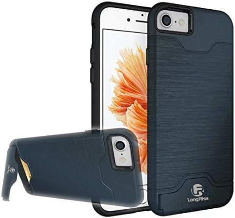 iPhone7 Case, Slim 2 in 1 iPhone Card Case with Kickstand for iPhone 7 TPU Gel Hard Plastic Hybrid Wallet Protective Cover Cases, Dark Blue