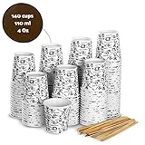 140 Espresso Gobelets en Carton 110 ml avec Agitateurs en Bois pour Café à Emporter