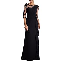 Vestito Donna Elegante Con Pizzo - Abito Lungo Chiffon, Linea Impero, Per Cerimonie E Serate