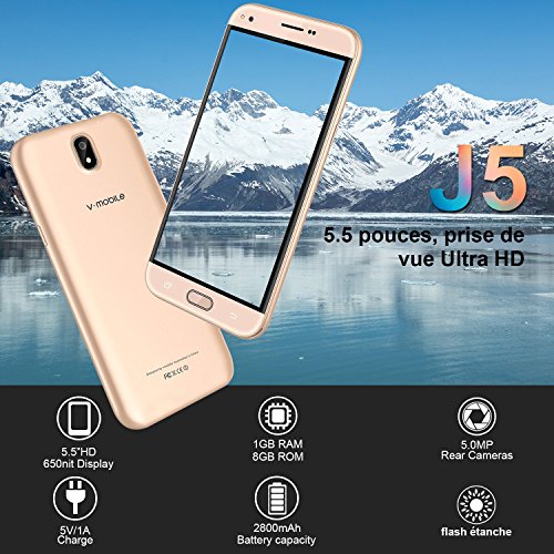 V J5 4G Smartphone D bloqu Pas Cher 9Pcs 8Go ROM Ecran 5 5 5MP Appareil Photo Android 7 0 2800mAh Batterie Double SIM Mobile Portable D bloqu Or V J5 4G Smartphone D bloqu Pas Cher 9Pcs 8Go ROM Ecran 5 5 5MP Appareil Photo Android 7 0 2800mAh Batterie Double SIM Mobile Portable D bloqu Or
