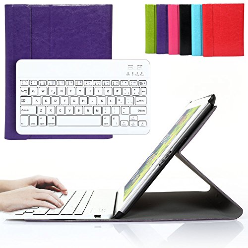 Besmall Ultra-Slim Teclado Bluetooth Inalámbrico para iPad 2/3/4 - QWERTY Español + Funda de Cuero PU-XLYP24G-XG