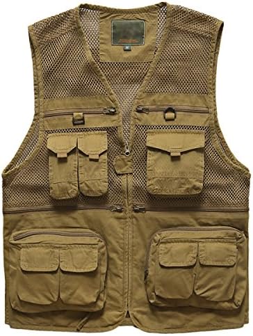 Gilet Men Mesh Photographer Fishing Hiking Clothing Breathable Outdoor Waistcoat Camping Vest Summer,Khaki-L