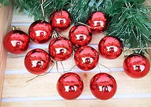 Urvi Creations 12 Pcs Christmas Xmas Tree Decoration Big Lamon Size Red BallsTree Hanging Ornaments for Xmas Christmas Craft