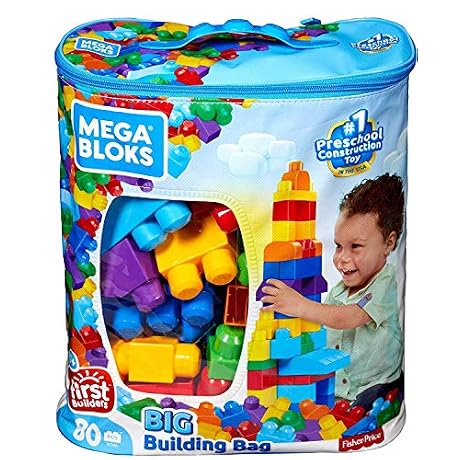 Mega Bloks Sac bleu jeu de blocs de construction 80 pices jouet pour bb et enfant de 1 5 ans DCH63