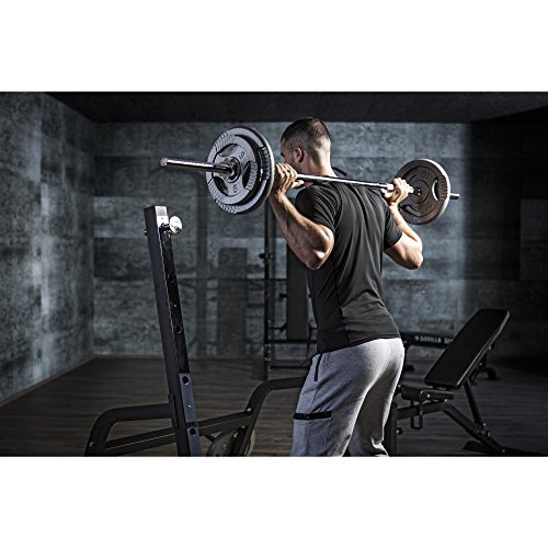 Gorilla Sports Hantelbank mit separater Ablage – klappbare negativ Trainingsbank mit verstellbarem Curlpult und Langhantelablage - 9