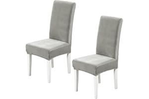 Xundefeng Soft Velvet Dining Chair Covers for Dining Room Set of 2 Pack Slipcovers Chairs Cover Stretch Slipcover, Grey