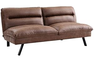 Home Detail Air Leather Sofa Bed with Padded Seat and Backrest Three Seater Sofabed in Brown or Grey Finish (Brown)