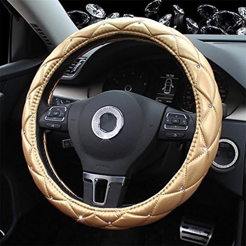 LPY-Car Steering Wheel Cover, 38CM/15'' Universal Cystal PU Leather Steering Wheel Cover Four Seasons Steering Cover , Gold