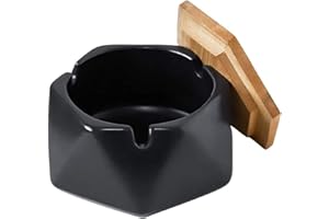 BH-MISSTARS Aschenbecher für Draußen mit Deckel, Handgemacht Kreativ Keramik Windaschenbecher für Balkon, Terrasse, Zuhause, Cafés, Bars, Büro Dekoration (Schwarz)