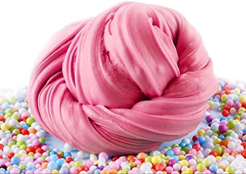 Fluffy Slime Kit - 1Pack Of Putty Floam Slime with Storage Container Sensory Play Stress Relief Toy + 1Pack Of Colorful Foam Balls for Kids and Adults , No Borax with Nice Fragrance (pink)