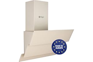 Wiggo Dunstabzugshaube 60cm kopffrei I Abluft Umluft Dunstabzug 300m³/h - LED Touch-Display 3 Stufen I Schräghaube inkl. Fettfilter & 2x Kohlefilter I Abzugshaube mit 3 teiliger Glasfront creme