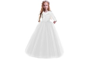 IBTOM CASTLE Vestito da ragazza con fiori, da principessa, da festa, per bambini, da cerimonia, da matrimonio, da festa, da damigella d'onore, in pizzo, in tulle, elegante, lungo, da sera, da comunicazione, taglie