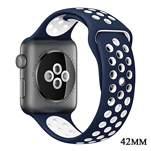 Apple Watch Correa  Sanday Silicona Suave Reemplazo de Banda Sport Band para Apple Watch Series 3 Series 1 Series 2 42MM M L Azul Blanco