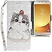 Produktbild CLM-Tech kompatibel mit Samsung Galaxy J5 2017 Hülle, PU Leder-Tasche mit Stand, Kartenfächern, Lederhülle Kunstleder, Katze Tomate weiß grau