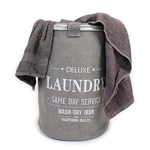 Wäschekörbe, Wäschesammler, Wäschebehälter DeLuxe Trendy, rund, Gewebelook, zur Sammlung von Wäsche. Durchmesser ca. 40 cm. Mit Aluminiumrand und Verschlussvlies. Maße ca. 40 x 40 x 57 cm (L x B x H) (Grau)