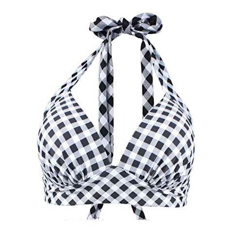 Gigileer Vintage 1950s Rockabilly Damen Bikini Oberteil Top Neckholder Push Up Bügellos Karomuster