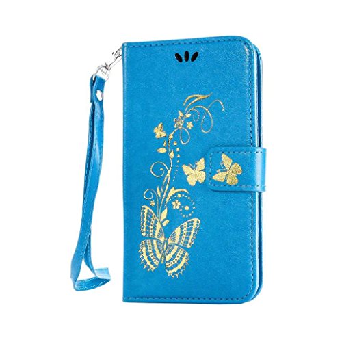 Galaxy J3 2016 Hülle Ledertasche [mit Frei Hartglas Displayschutzfolie], KKEIKO® Schutzhülle PU Leder Tasche Hülle Case für Samsung Galaxy J3 2016, Wickelfalz Handyhülle mit Bändselloch Standfunktion Karteneinschub und Magnetverschluss, Kratzfeste Lederhülle Flip Wallet (Blau #7) - 2