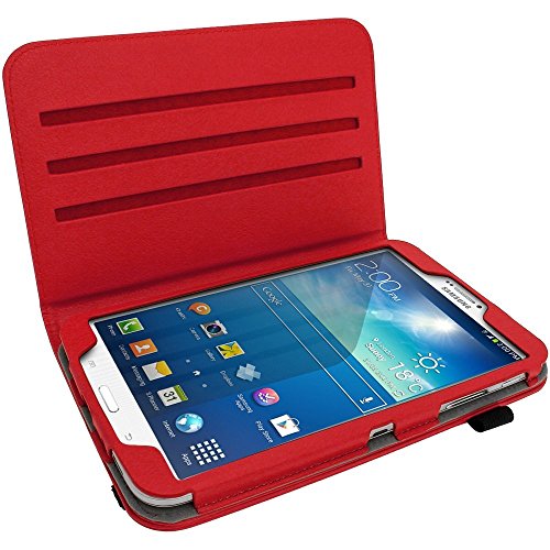 igadgitz 360° Drehbar Rot PU Ledertasche Hülle für Samsung Galaxy Tab 3 8.0″ SM-T310 Mit Multi-Winkel Betrachtungs-stand + Auto Sleep/Wake + Displayschutzfolie - 2