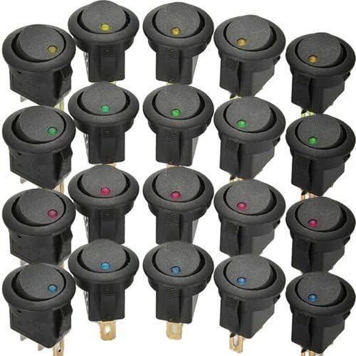 20 Pcs Car Auto Boat 12V Round Dot Rocker LED Light Toggle Switch SPST ON/OFF