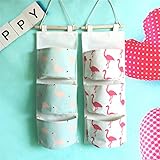 Inwagui Hängeorganizer Hängende Kombination mit 3 Tasche Wand Tür Wandschrank Speicher Beutel Baumwolltuch Hängeaufbewahrung – Flamingo A - 2