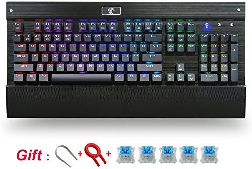 Mechanical Keyboard RGB Waterproof and Dustproof Backlit Gaming Keyboard 104 Keys Programmable Customization with Blue Switches DIY Replaceable Switches {US Layout} E Element (Black-RGB)