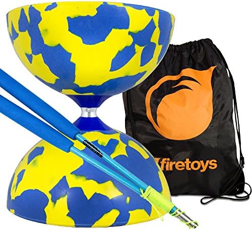 Jester Medium Diabolo Blue/Yellow with Blue Superglass Diablo Sticks, String &amp; Firetoys® Bag