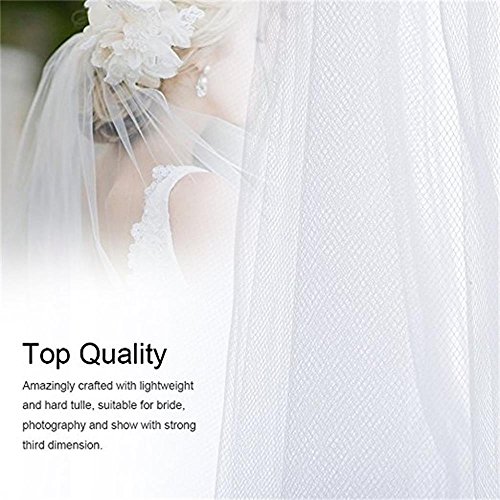 LYDIAGS Kathedrale Hochzeit Brautschleier Satinkante mit Kamm, Ellenbogen-Länge Schleier (Weiß) - 4