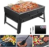 GolWof Barbecue Portable Barbecue Pliable Barbecue à Charbon Camping en Acier Inoxydable Barbecue Grill avec Tapis de BBQ, Pince de BBQ et Brosse à Huile Robuste pour Pique-Nique Camping (35*27*20cm)