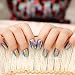 24 PCS of 12 Sizes Shining Reflective Mirror Effect Full Cover Artificial False Nail Tip Fake Nail Art Tips with Nail Glue Blue