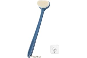 ROLIZOE Szczotka do pleców pod prysznic z rączką 43 cm, antypoślizgowy uchwyt, średnie włosie do delikatnego złuszczania, szczotka do mycia pleców dla mężczyzn i kobiet – Granatowa