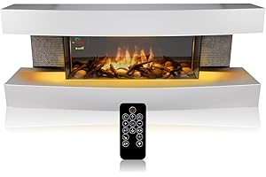 Classic Fire Montreal Electric Fireplace with Heater - Electric Heater 2000 W - Fireplace with Heater, Remote Control and Timer - Electric Stove with LED Flames - Freestanding - White