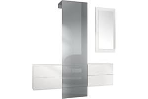 ‎VLADON Vladon Garderobe Wandgarderobe Carlton Set 3, Made in Germany, Korpus in Weiß matt/Paneel in Grau Hochglanz