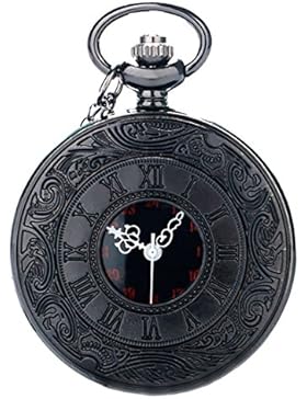 yahe Moderne Steampunk Klassische Römischen Ziffern Schwarz Vintage Taschenuhr Quarz mit Kette