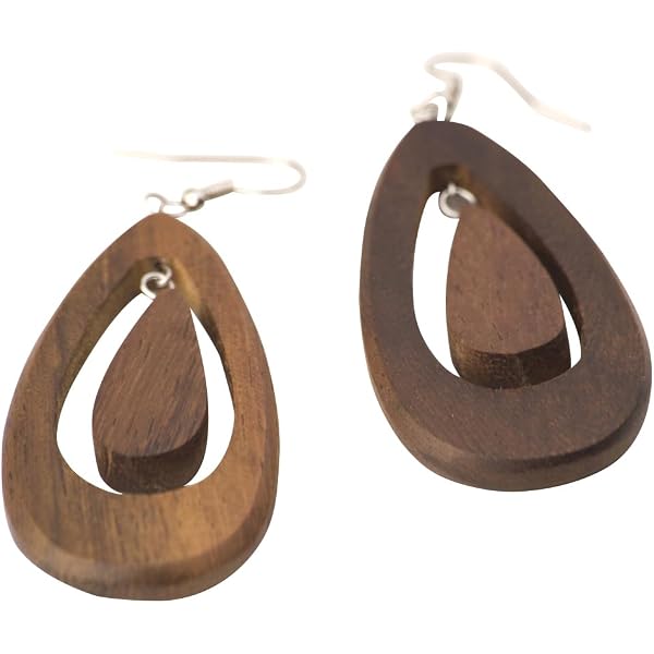 Boucles D'oreilles Pendantes Bois Et Argent 925 - Symbole Om/Aum - Marque 81stgeneration - Neuf étiqueté