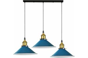 LEDSone Vintage industrialna 3-głowicowa lampa wisząca sufitowa wisiorek metalowy klosz światła żyrandol niebieska lampa klosz dekoracja (niebieski)